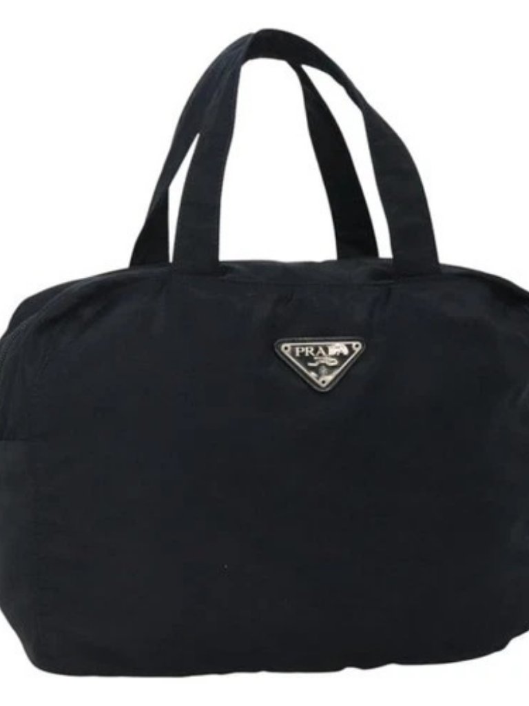 Prada Hand Bag Nylon Navy Silver Auth Bs22993
